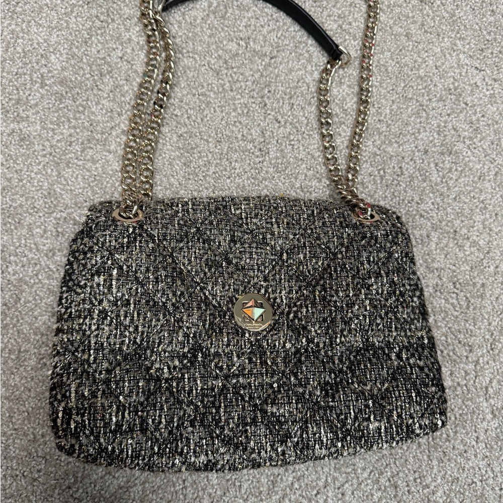 Elegant Black Tweed and Gold Women's Bag